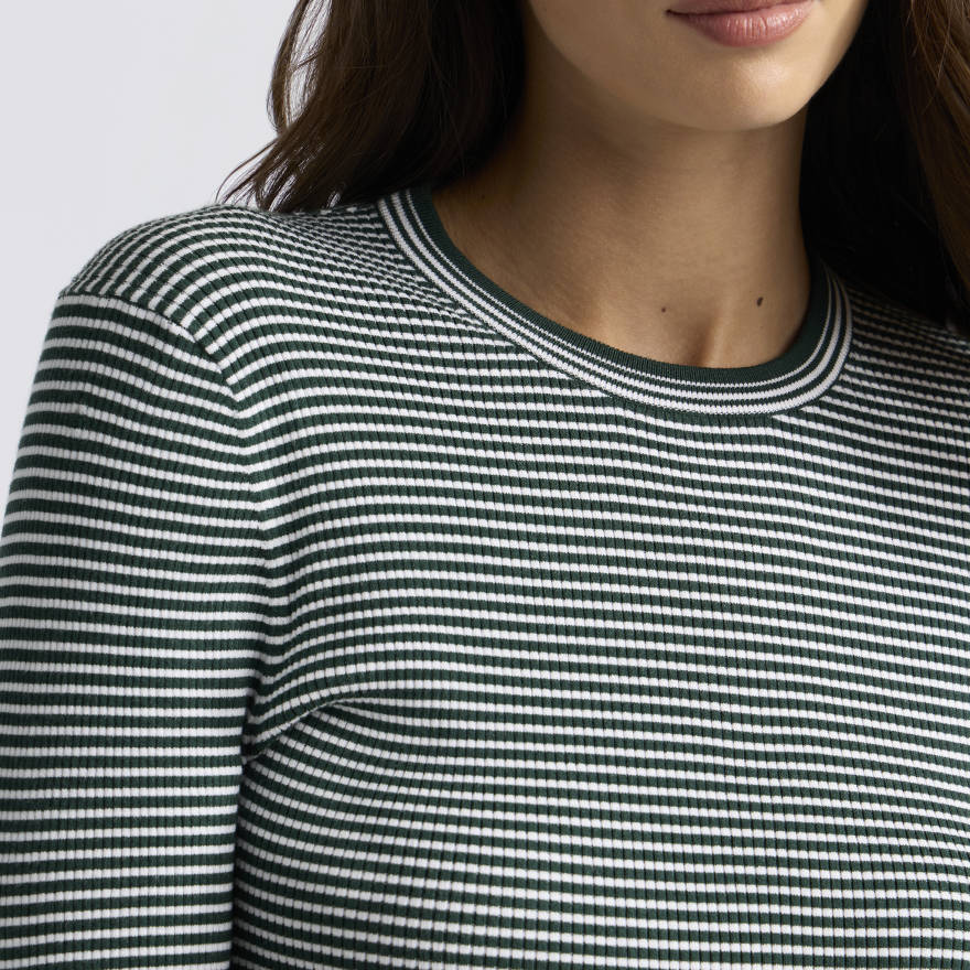 STRIPE RIB FITTED CREWNECK in PINE/SNOW - Alternate Image 4