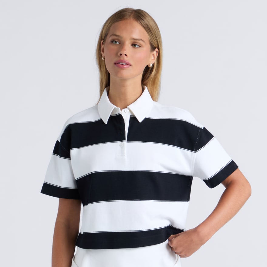 STRIPED IT BOXY RUGBY POLO in Snow / Onyx - Alternate Image 2
