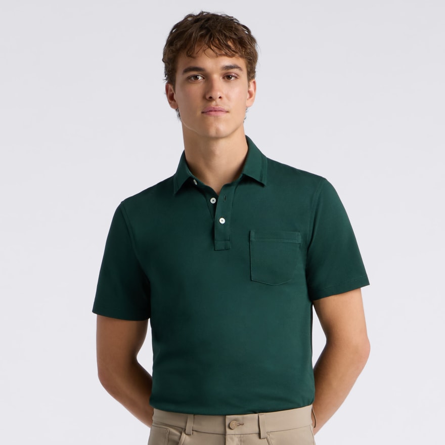 POCKET PIQU&Eacute; POLO in Pine - Alternate Image 2