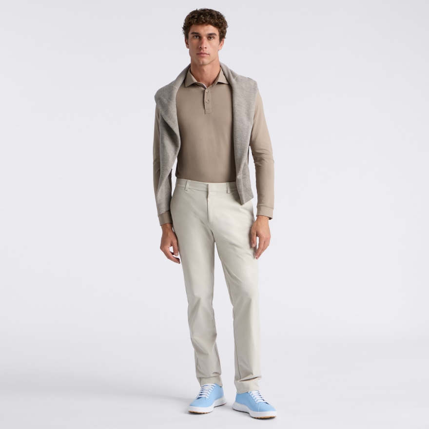 ALL PLAY STRETCH KNIT LONG SLEEVE POLO in Mocha - Alternate Image 1