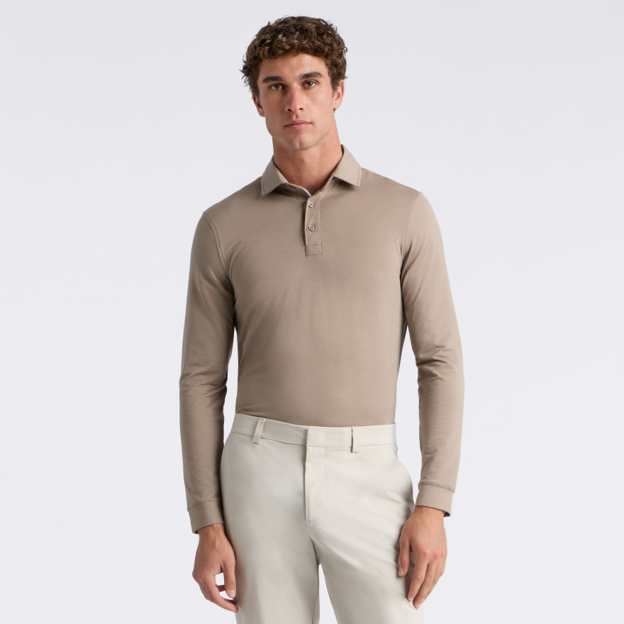 ALL PLAY STRETCH KNIT LONG SLEEVE POLO in Mocha - Alternate Image 2