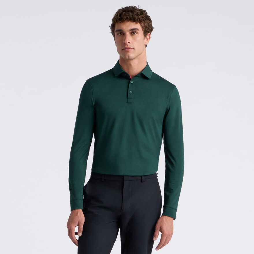 ALL PLAY STRETCH KNIT LONG SLEEVE POLO in Pine - Alternate Image 2