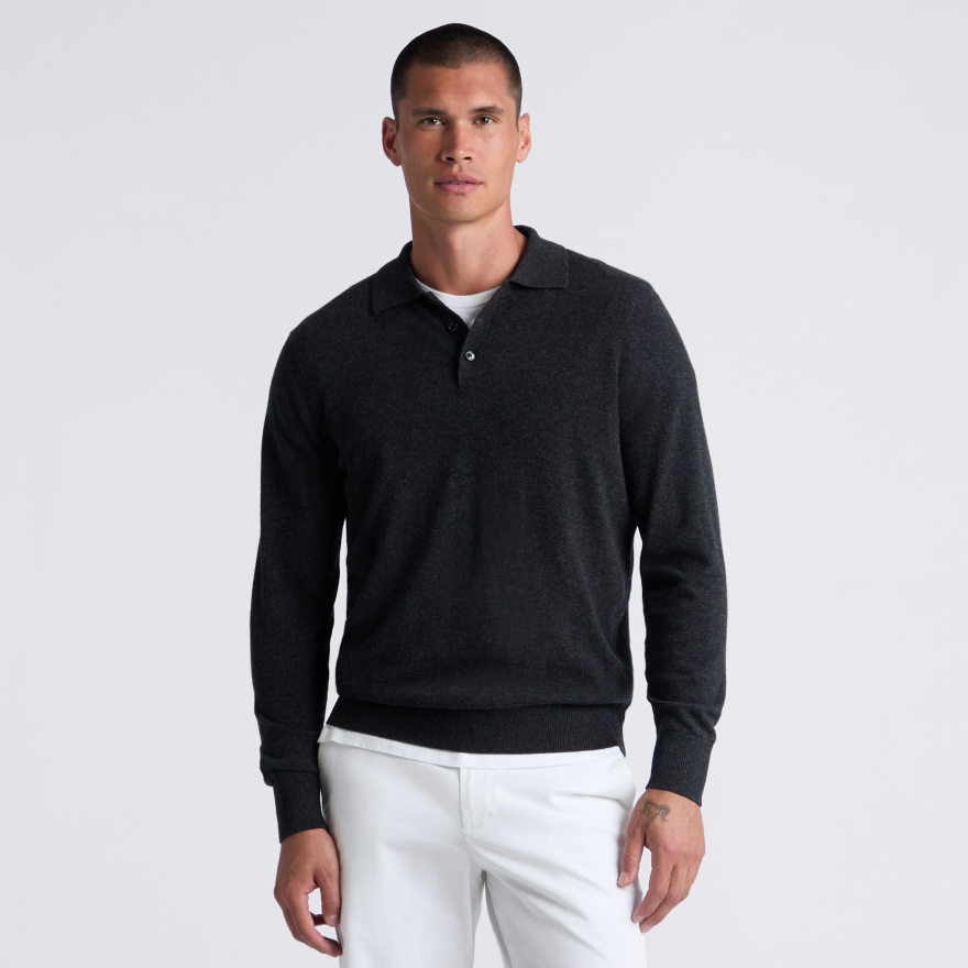 LTD RELEASE MONTAUK CASHMERE LONG SLEEVE POLO in CHARCOAL MELANGE - Alternate Image 2