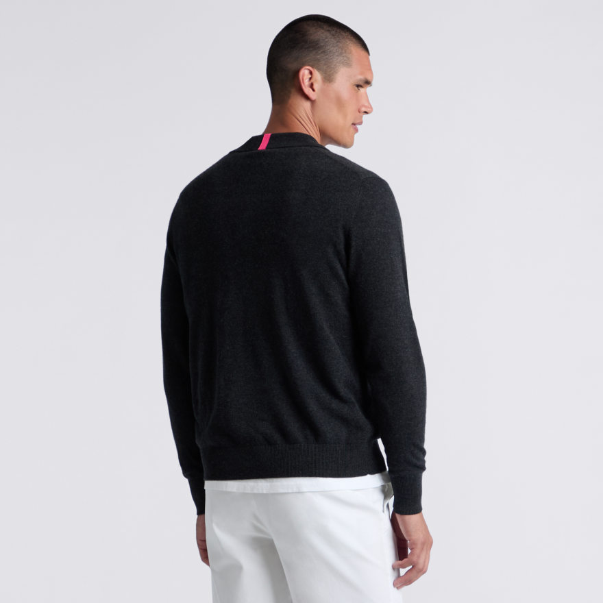 LTD RELEASE MONTAUK CASHMERE LONG SLEEVE POLO in CHARCOAL MELANGE - Alternate Image 3
