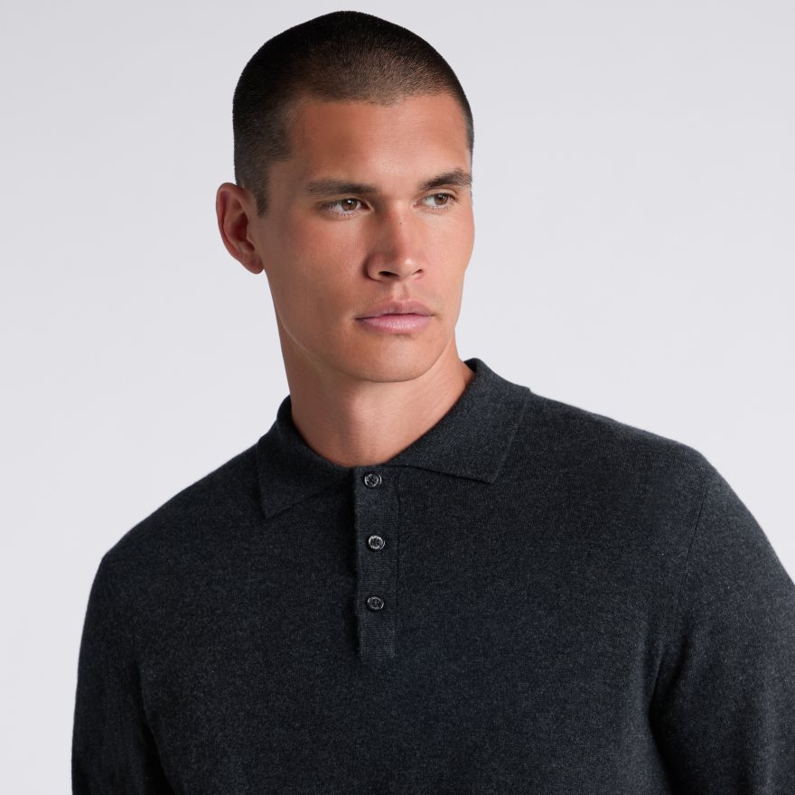LTD RELEASE MONTAUK CASHMERE LONG SLEEVE POLO in CHARCOAL MELANGE - Alternate Image 4