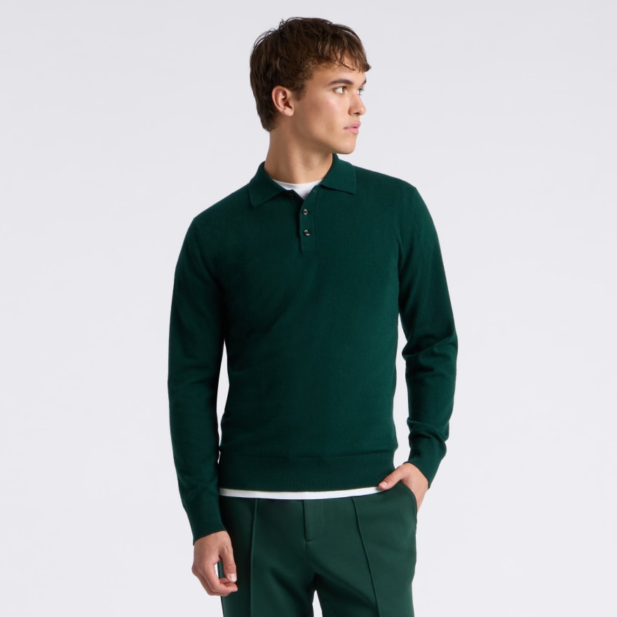 LTD RELEASE MONTAUK CASHMERE LONG SLEEVE POLO in Pine - Alternate Image 2