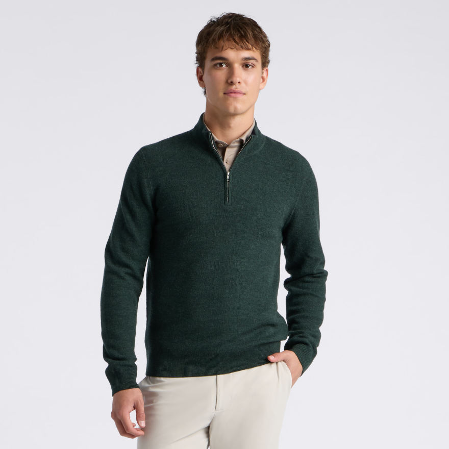 THE CLUB MERINO WOOL 1/4 ZIP SWEATER in Pine - Alternate Image 2