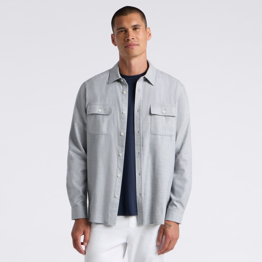 BRUSHED FLANNEL OVERSHIRT in NIMBUS MELANGE - Alternate Image 2