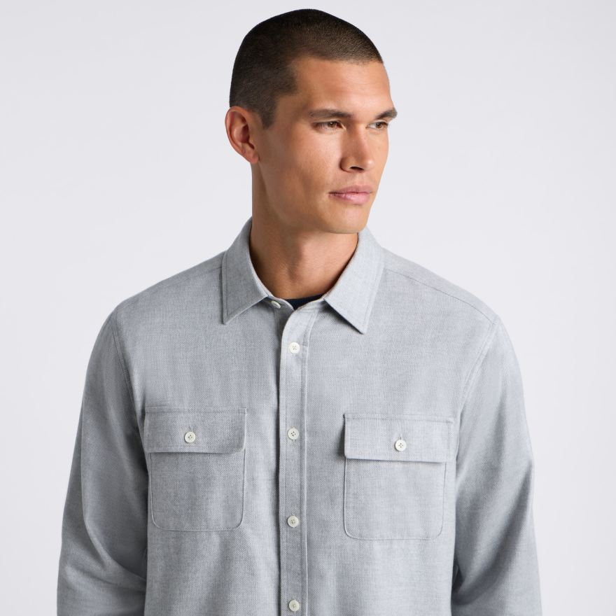 BRUSHED FLANNEL OVERSHIRT in NIMBUS MELANGE - Alternate Image 4