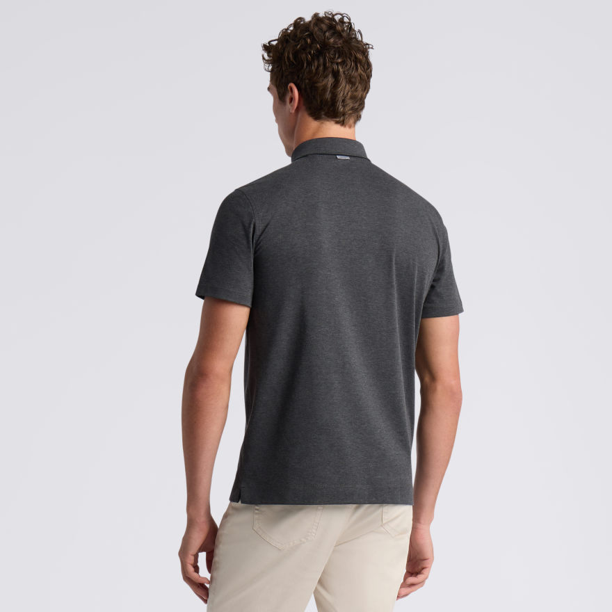 LUXE COTTON BLEND POLO in CHARCOAL MELANGE - Alternate Image 3