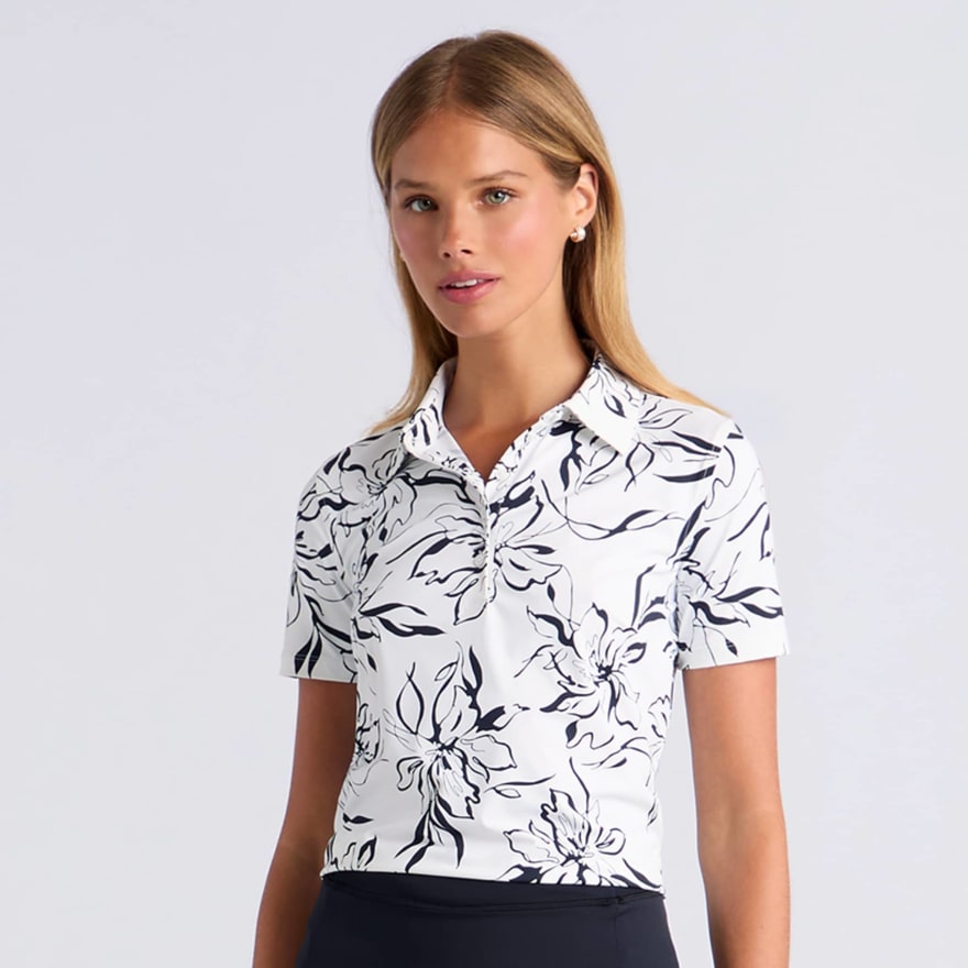 BIG FLORAL SILKY TECH NYLON POLO in Snow / Onyx - Alternate Image 2