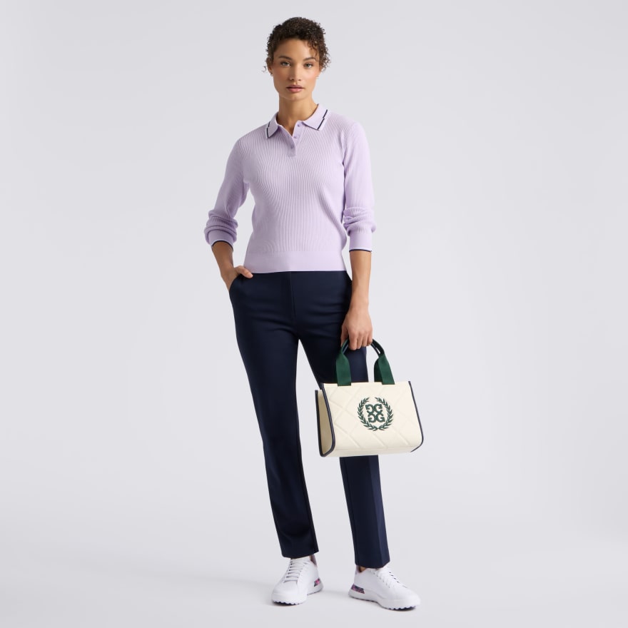 RIBBED KNIT LONG SLEEVE POLO in Orchid - Alternate Image 1