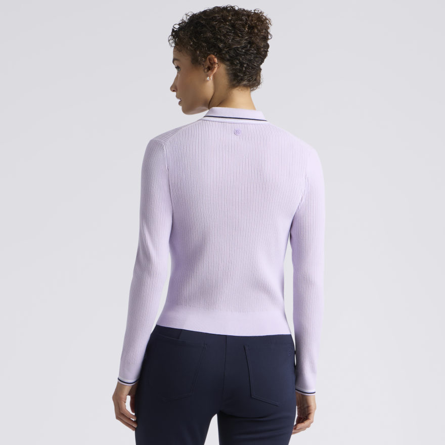 RIBBED KNIT LONG SLEEVE POLO in Orchid - Alternate Image 3