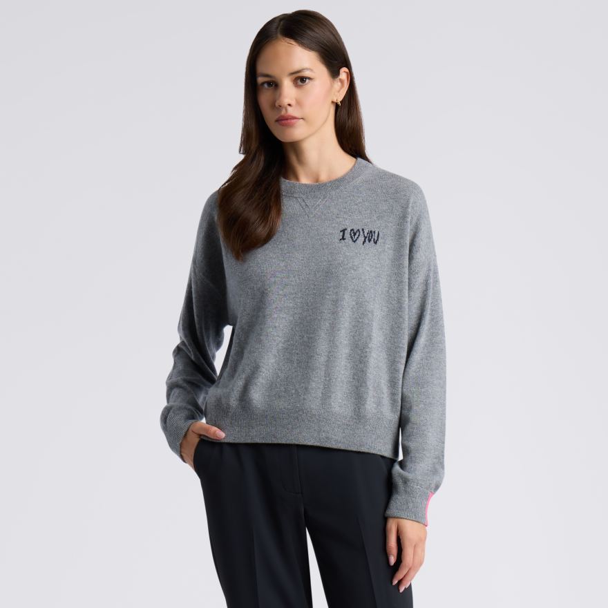 I LOVE YOU BUT... CASHMERE CREWNECK SWEATER in GREY MELANGE - Alternate Image 2