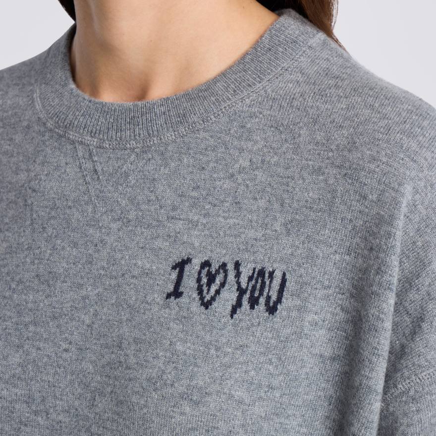 I LOVE YOU BUT... CASHMERE CREWNECK SWEATER in GREY MELANGE - Alternate Image 5