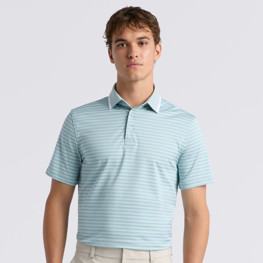 PERFORATED STRIPE JERSEY POLO in LIGHT SAGE - Alternate Image 2