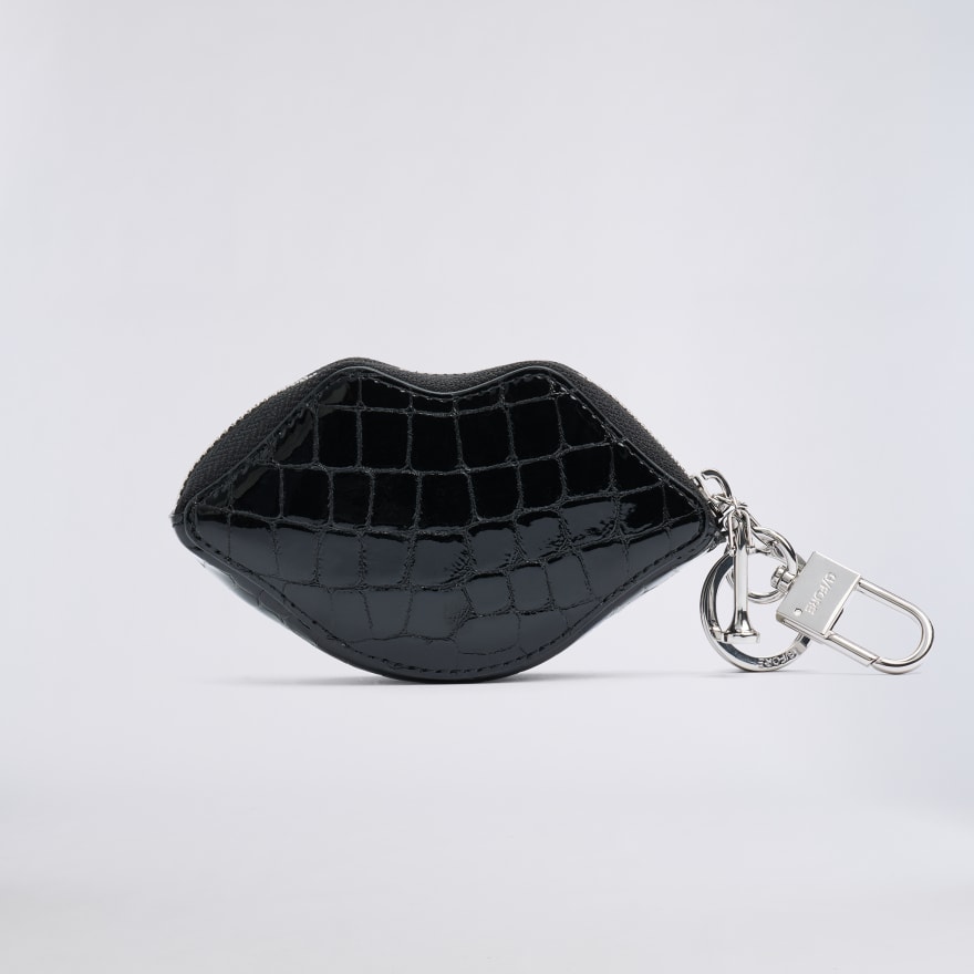 LOVE G CROC-EMBOSSED LEATHER COIN PURSE KEYCHAIN in Onyx - Alternate Image 1