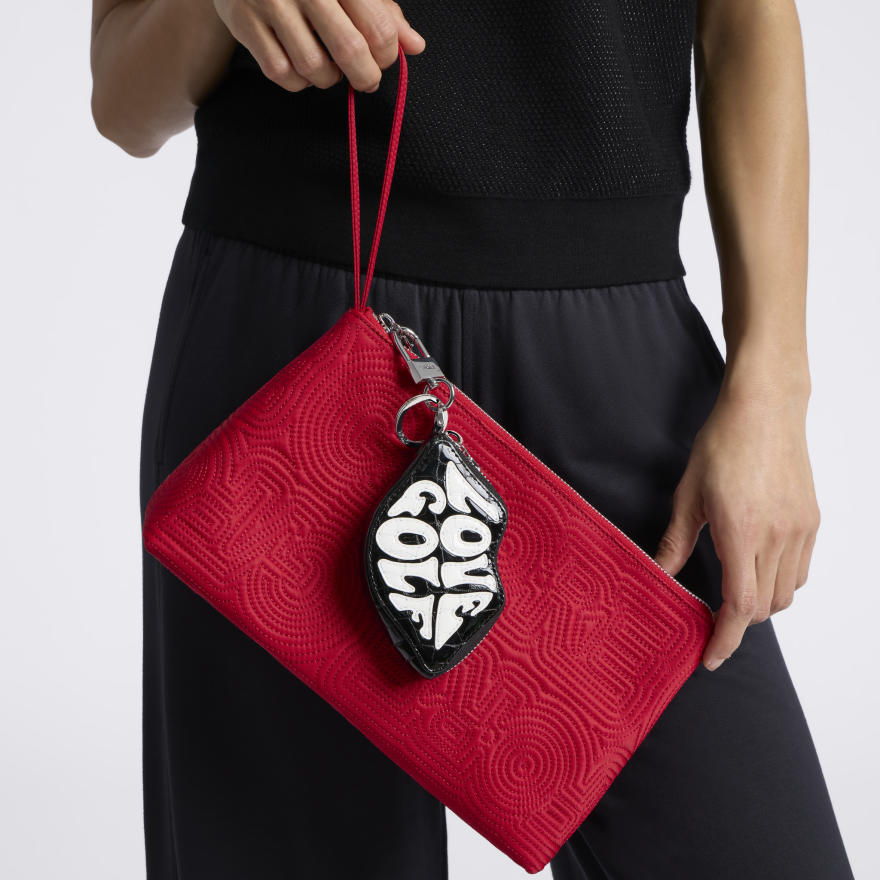 LOVE G CROC-EMBOSSED LEATHER COIN PURSE KEYCHAIN in Onyx - Alternate Image 4