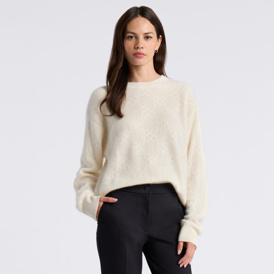 POINTELLE G BRUSHED CASHMERE CREWNECK SWEATER in CHALK WHITE - Alternate Image 2