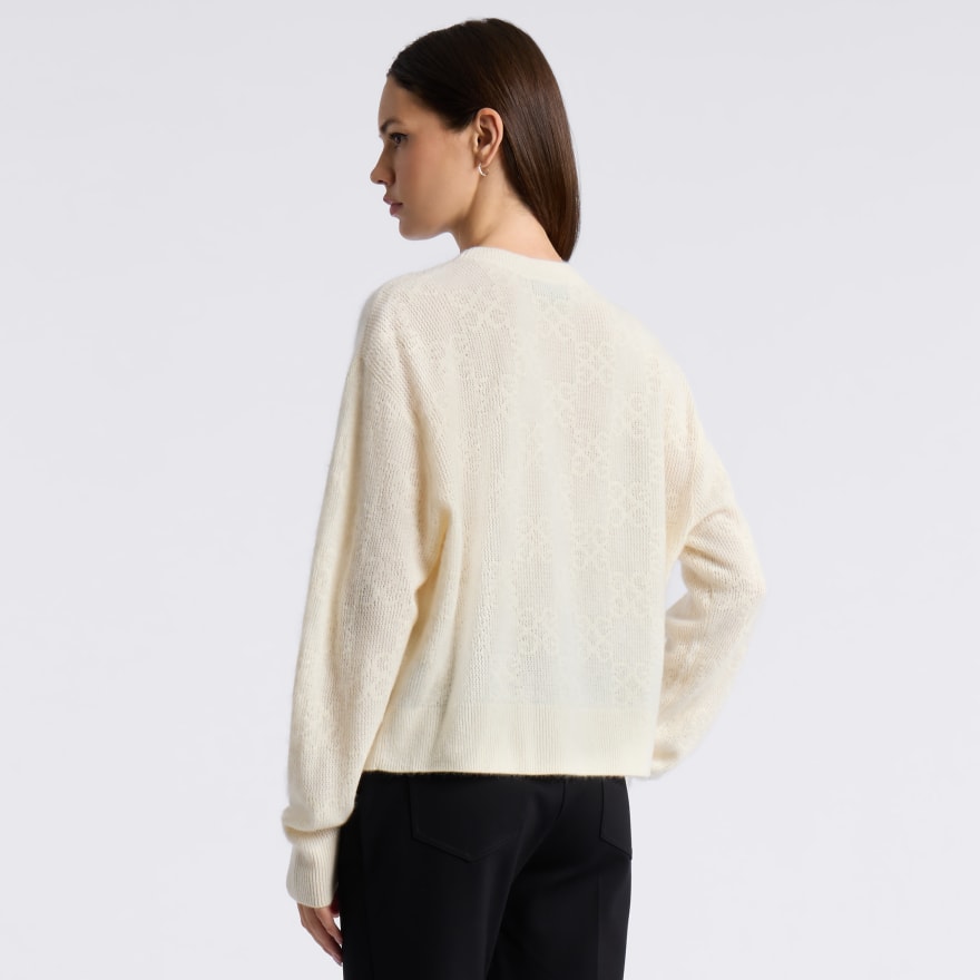 POINTELLE G BRUSHED CASHMERE CREWNECK SWEATER in CHALK WHITE - Alternate Image 3