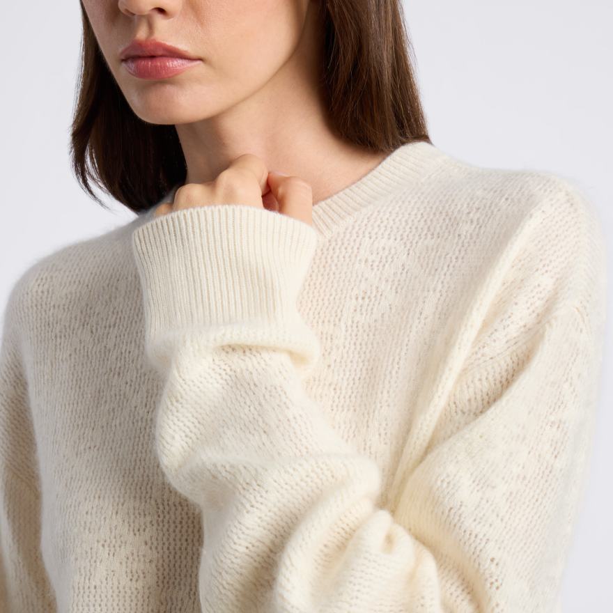 POINTELLE G BRUSHED CASHMERE CREWNECK SWEATER in CHALK WHITE - Alternate Image 4