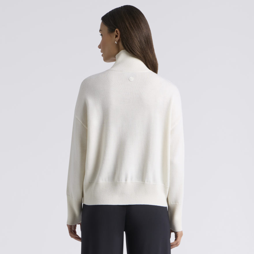 MERINO WOOL CONTRAST STRIPE TURTLENECK JUMPER in CHALK WHITE / ONYX - Alternate Image 3
