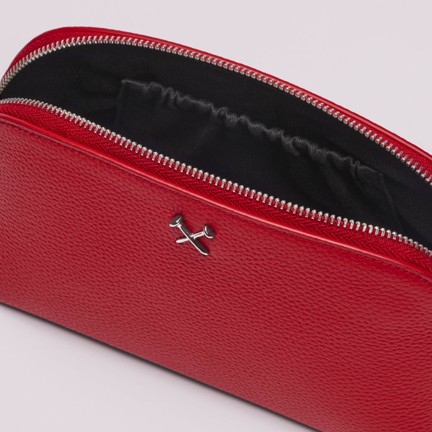 METAL TEES LEATHER COSMETIC BAG in CLASSIC RED - Alternate Image 4