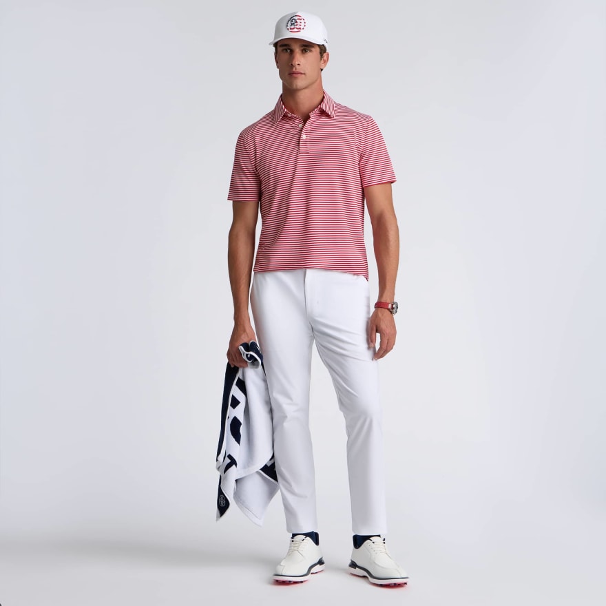 ALL PLAY STRIPE STRETCH KNIT POLO in RUBY - Alternate Image 1