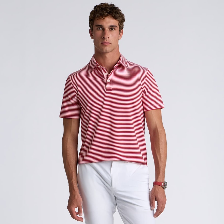 ALL PLAY STRIPE STRETCH KNIT POLO in RUBY - Alternate Image 2