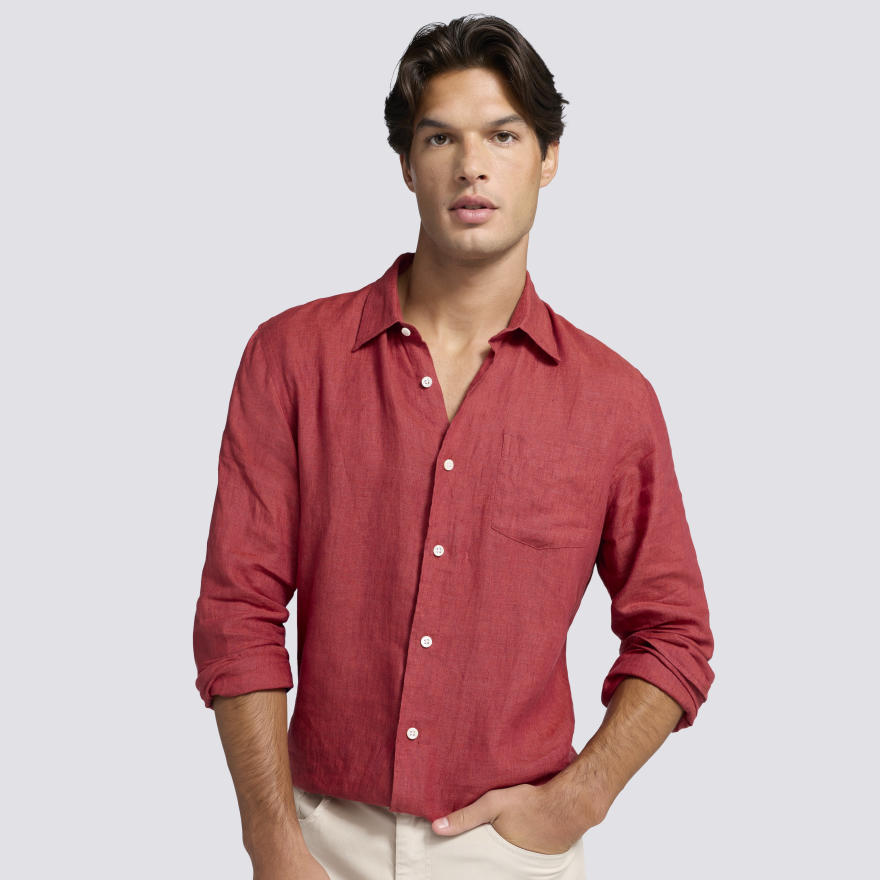 LTD RELEASE WASHED LINEN LONG SLEEVE SHIRT in BURNT RED - Alternate Image 2