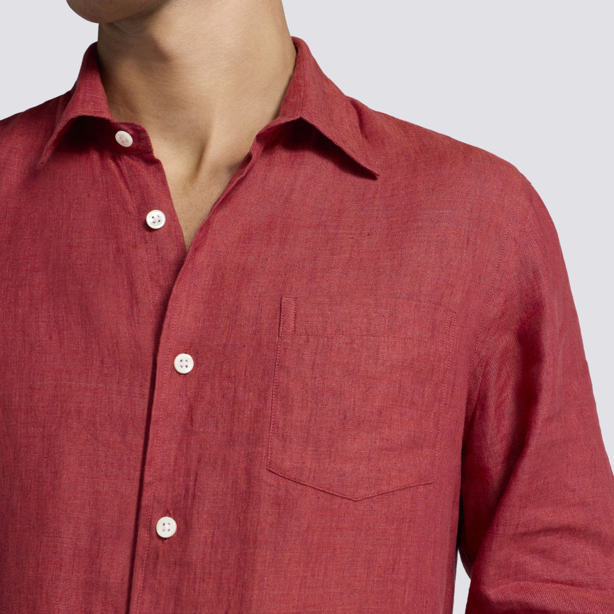 LTD RELEASE WASHED LINEN LONG SLEEVE SHIRT in BURNT RED - Alternate Image 4