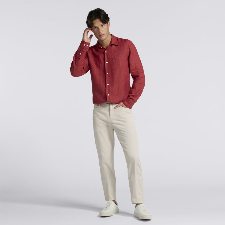 LTD RELEASE WASHED LINEN LONG SLEEVE SHIRT in BURNT RED - Alternate Image 1