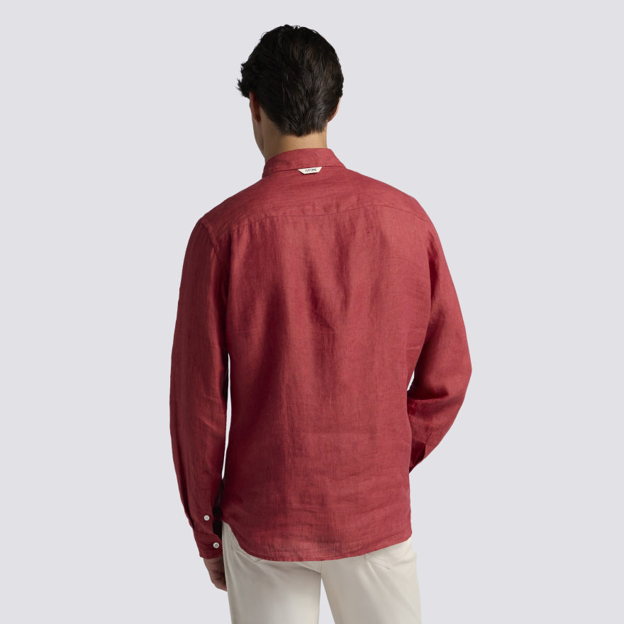 LTD RELEASE WASHED LINEN LONG SLEEVE SHIRT in BURNT RED - Alternate Image 3