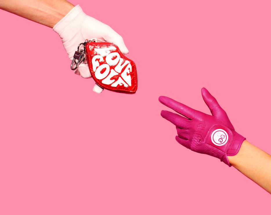 A pink and a white golf glove