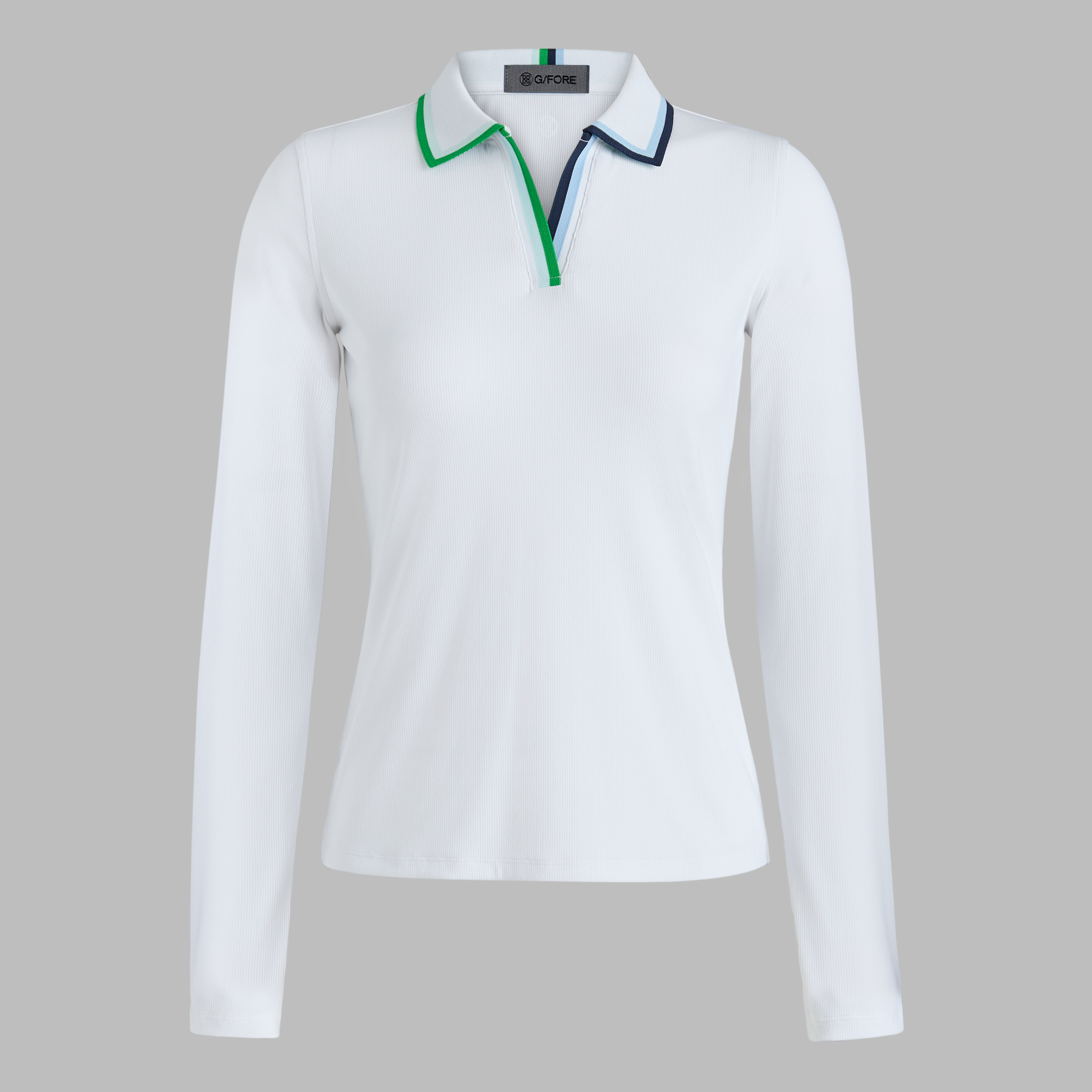 G/Fore Snow / Clover - Contrast Johnny Collar Tech Nylon Rib Long Sleeve Polo