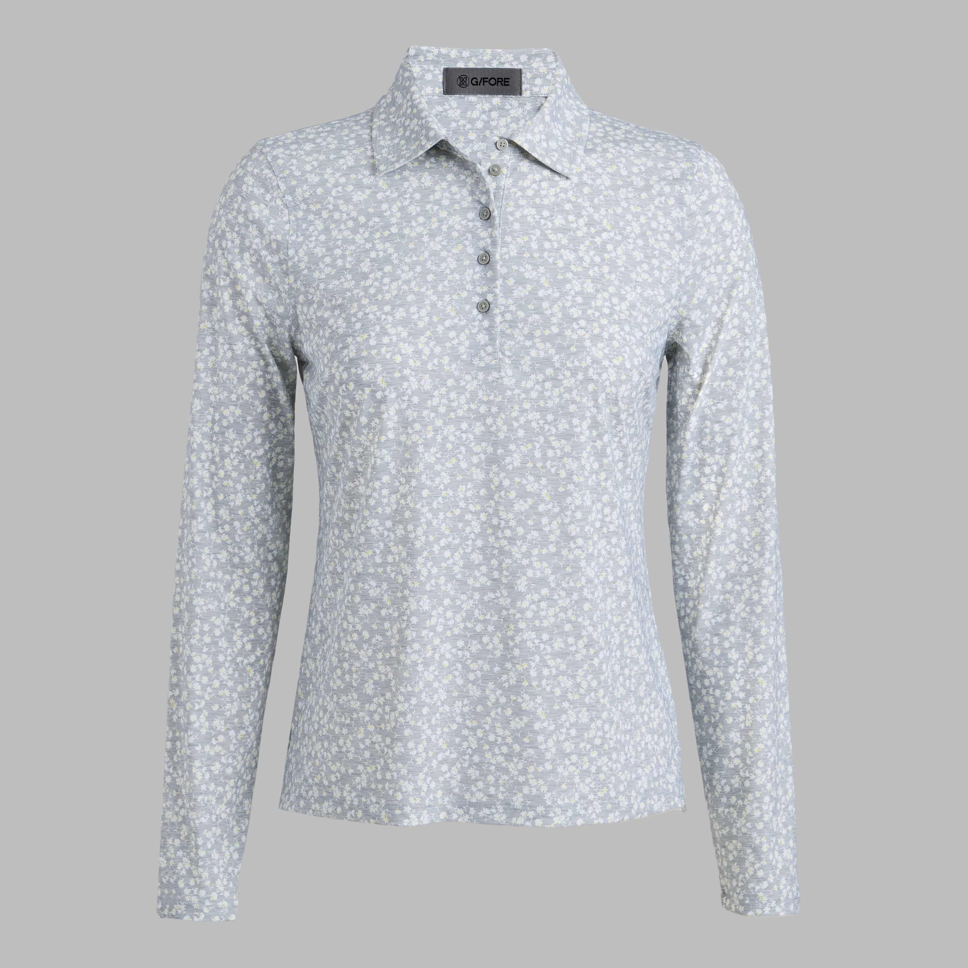 G/Fore Melange Grey - Ditsy Floral Tech Jersey Long Sleeve Polo