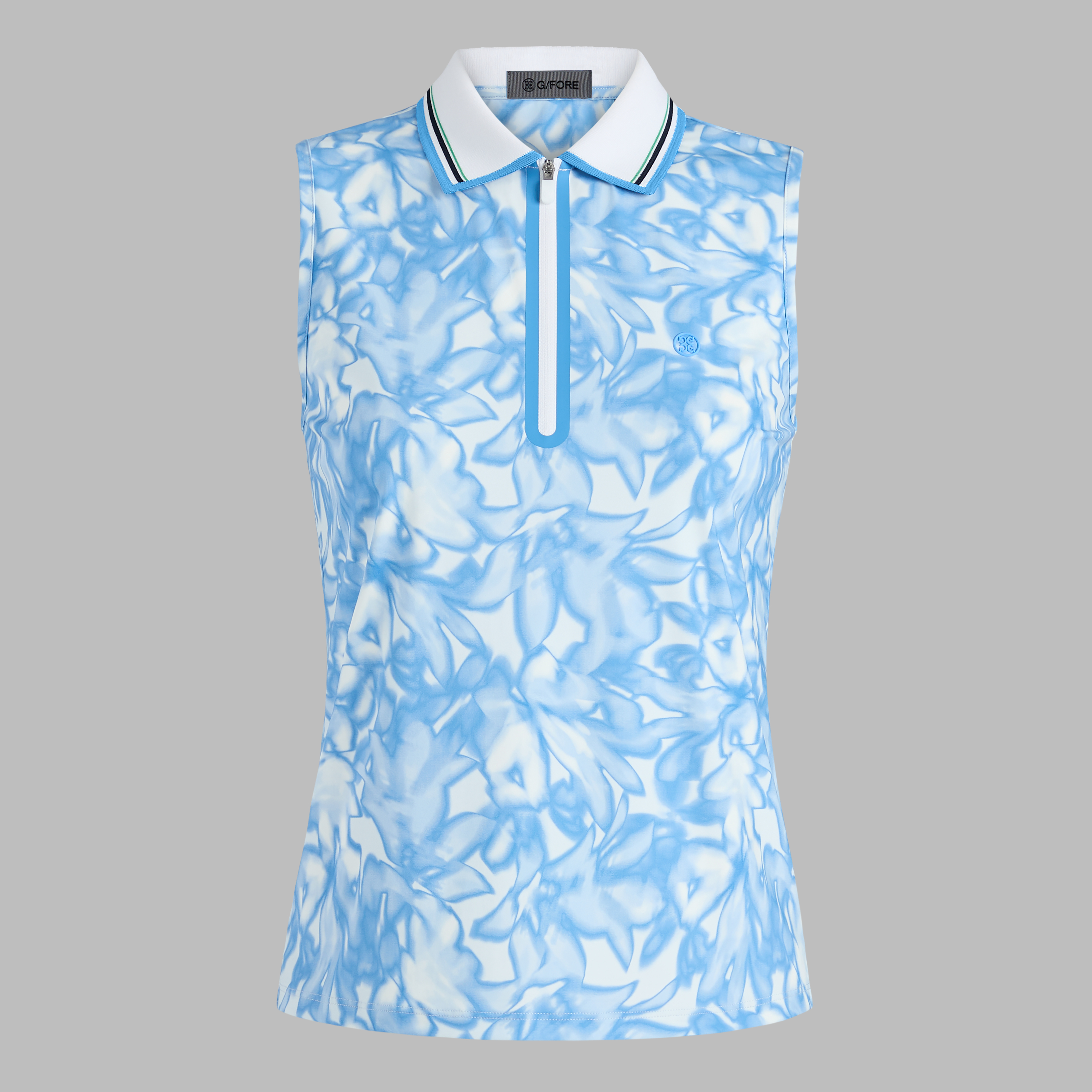 G/Fore Azul - Trippy Floral Silky Tech Nylon Sleeveless Polo