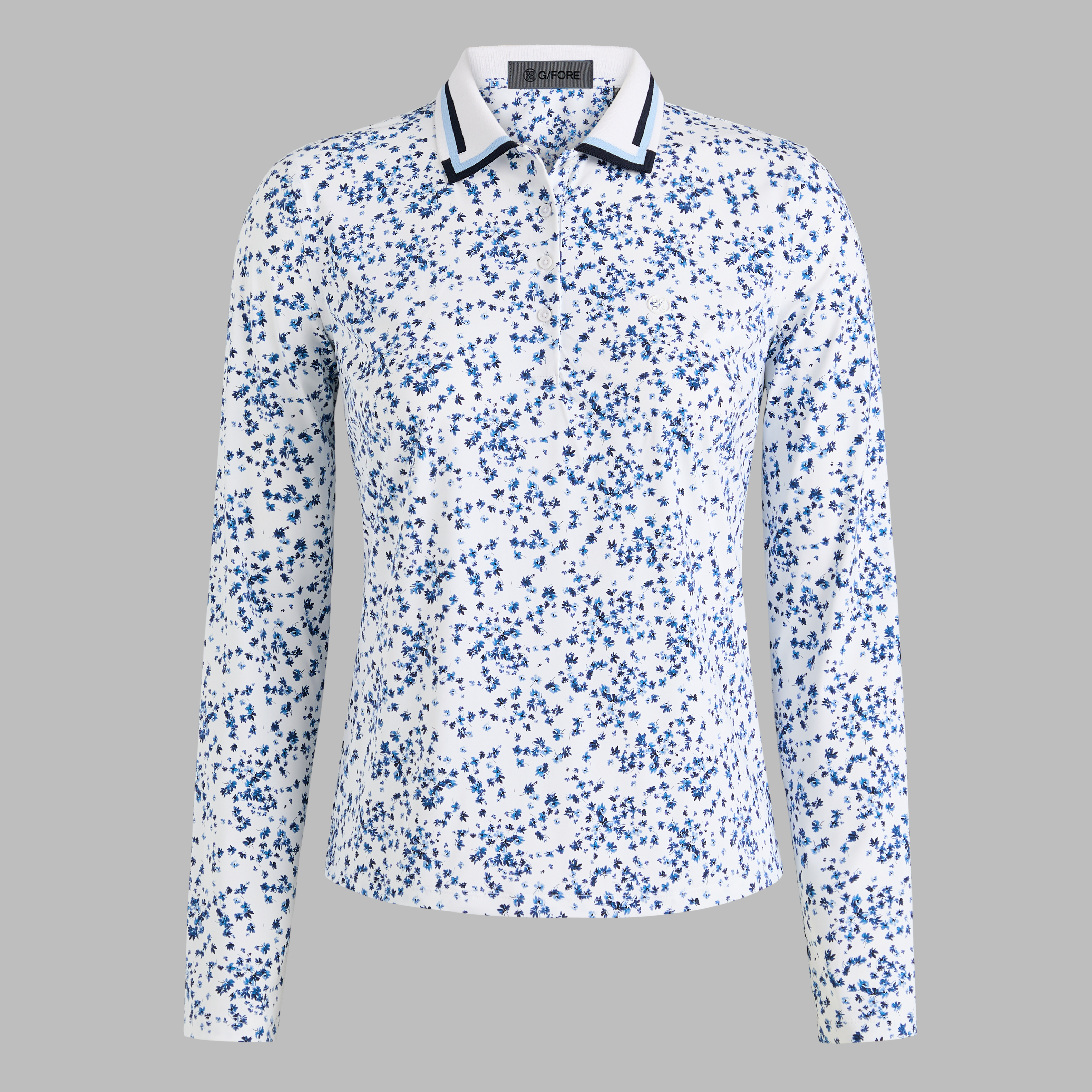 G/Fore Snow / Twilight - Scattered Ditzy Silky Tech Nylon Long Sleeve Polo