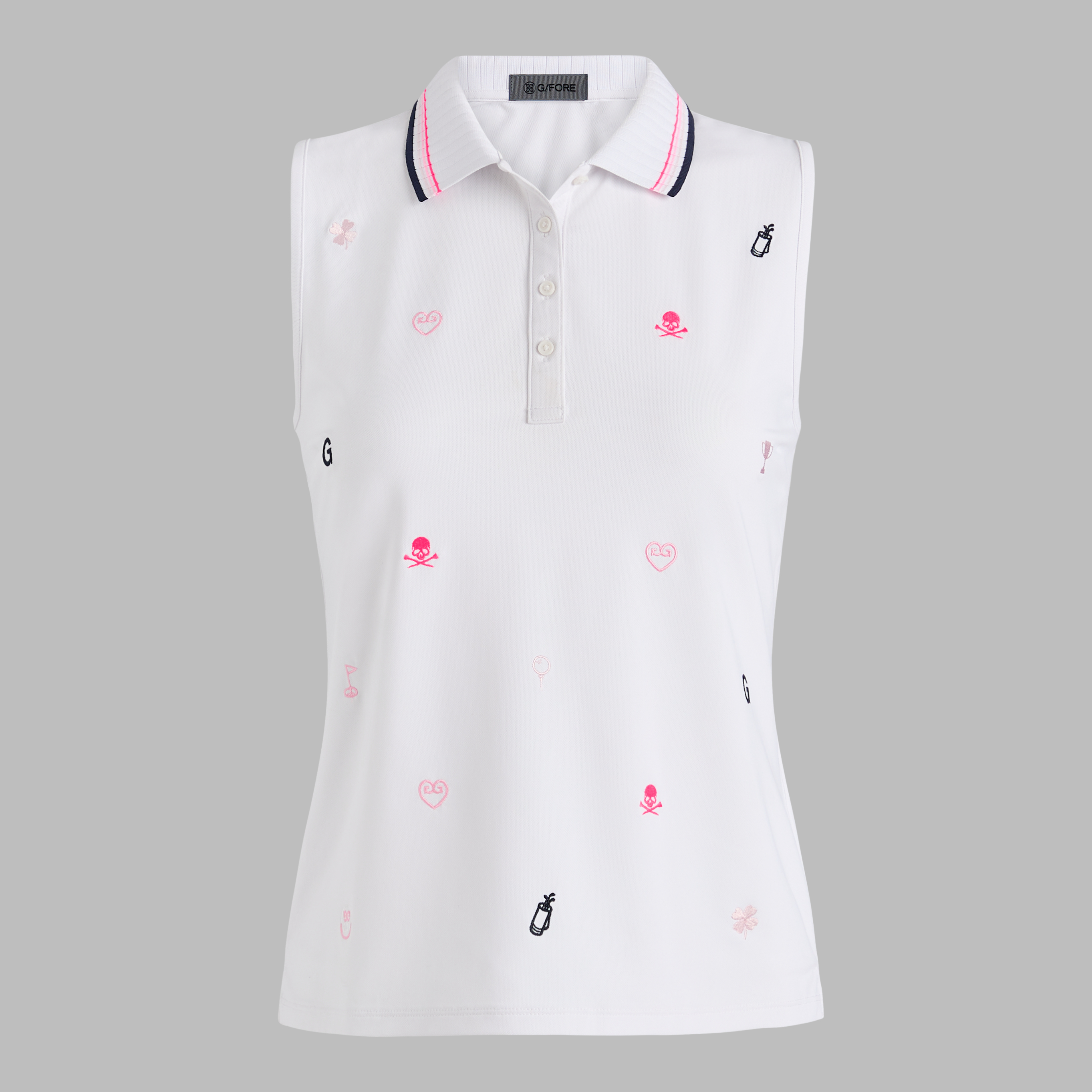 G/Fore Snow / Candy - Embroidered Tech Piqué Sleeveless Performance Polo