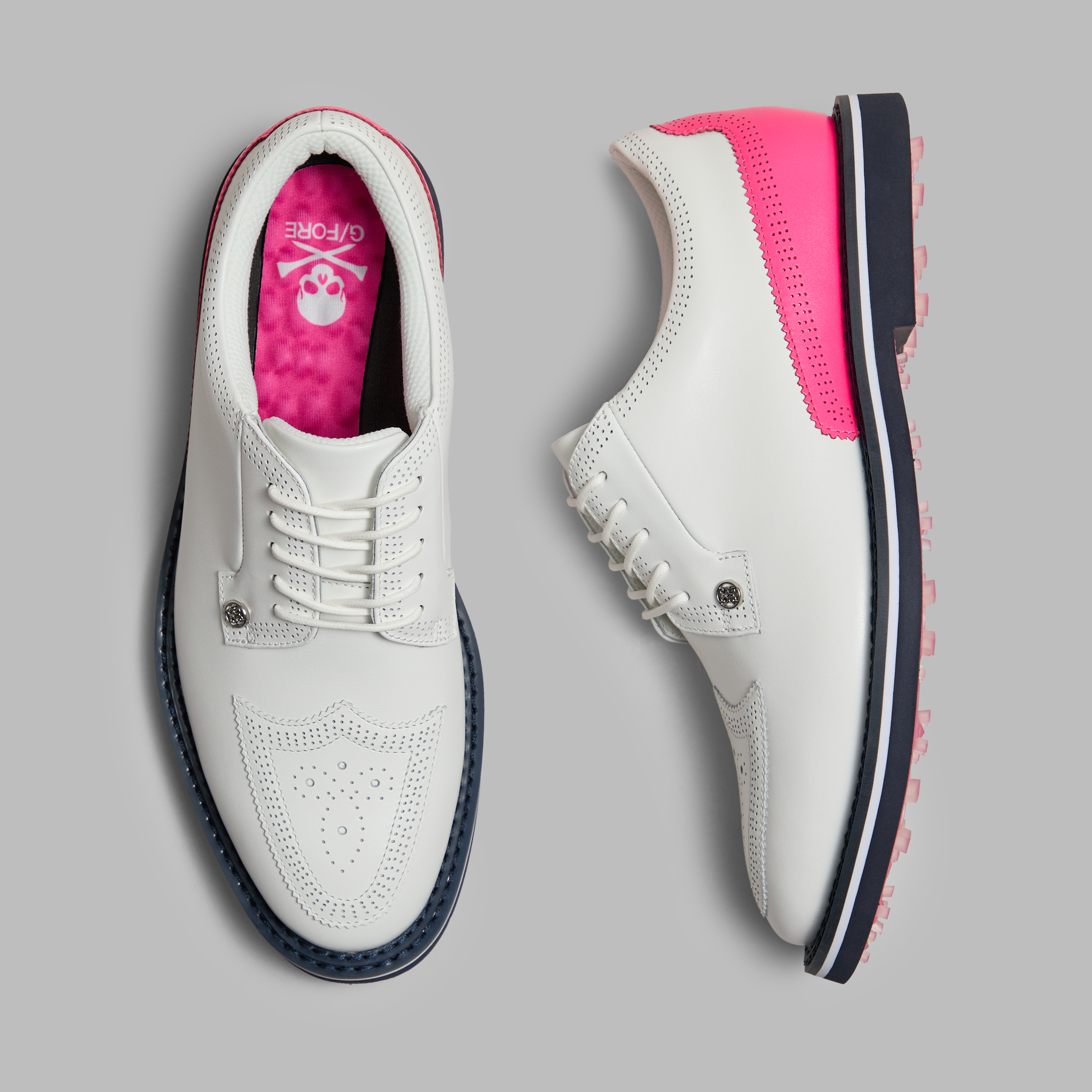 G/Fore Men's Snow / Knockout Pink - Gallivanter Leather Brogue Golf Shoe