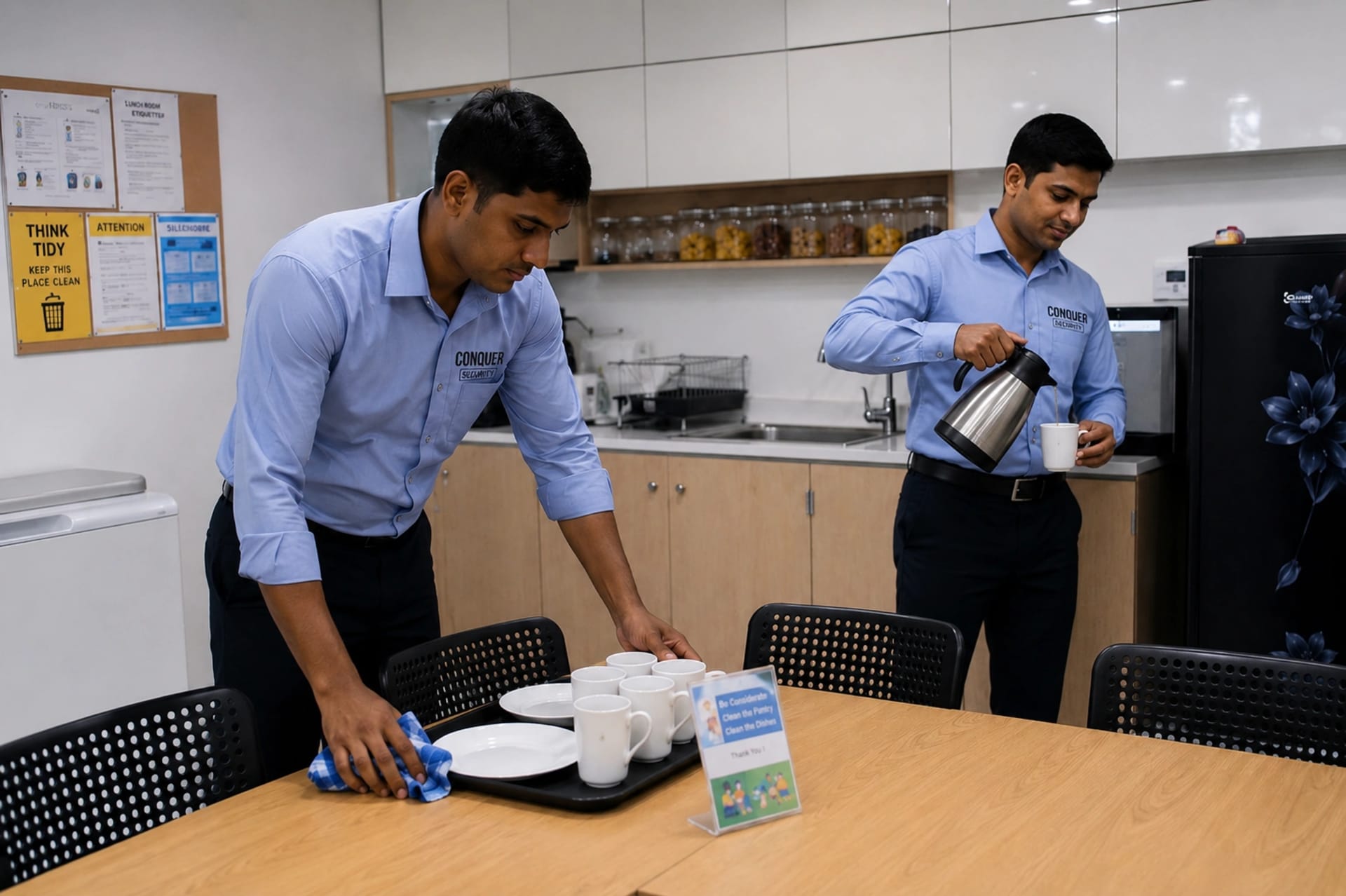 Office boy serving tea in corporate office