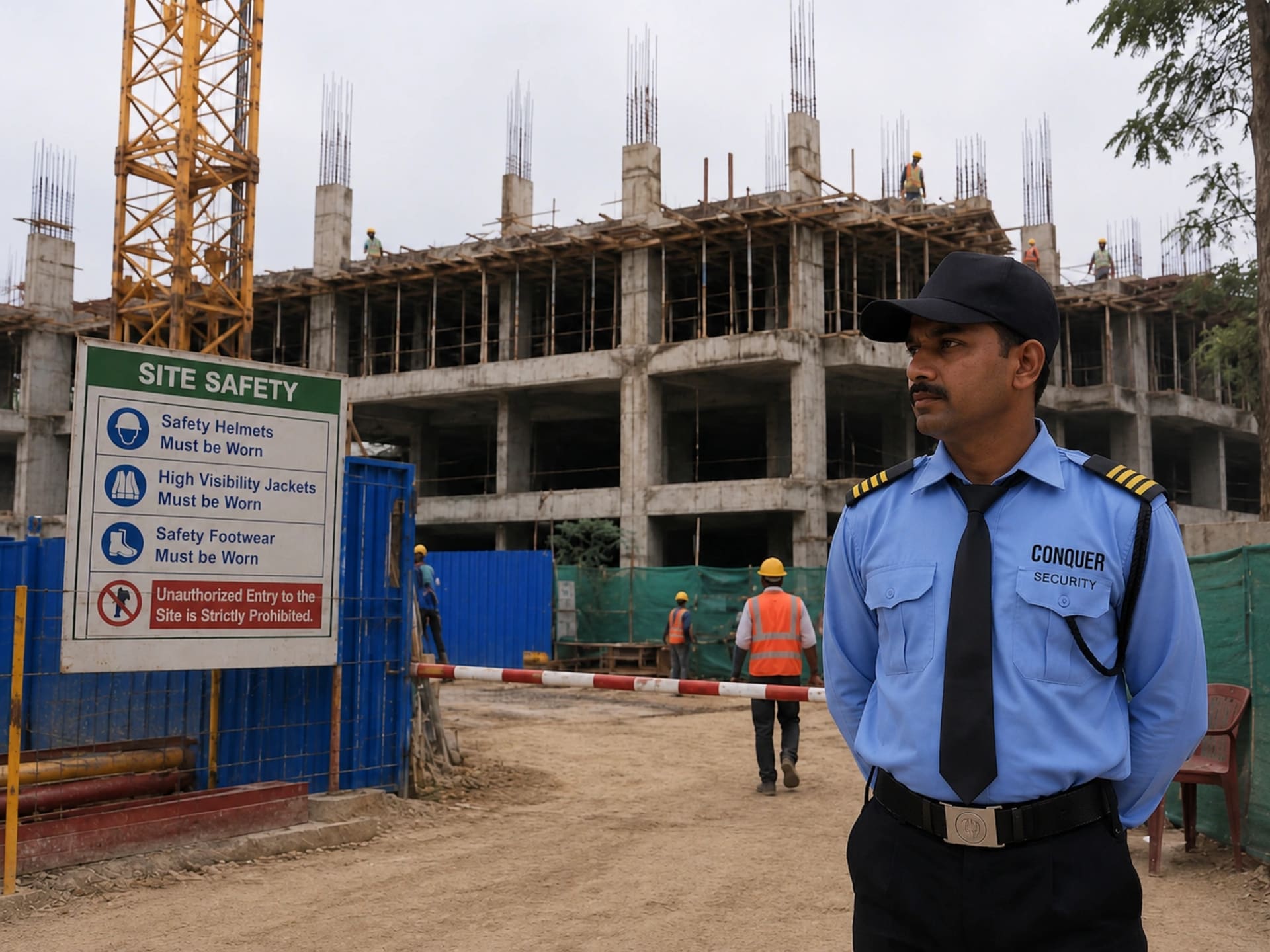 Security guard on duty at a construction site gate
