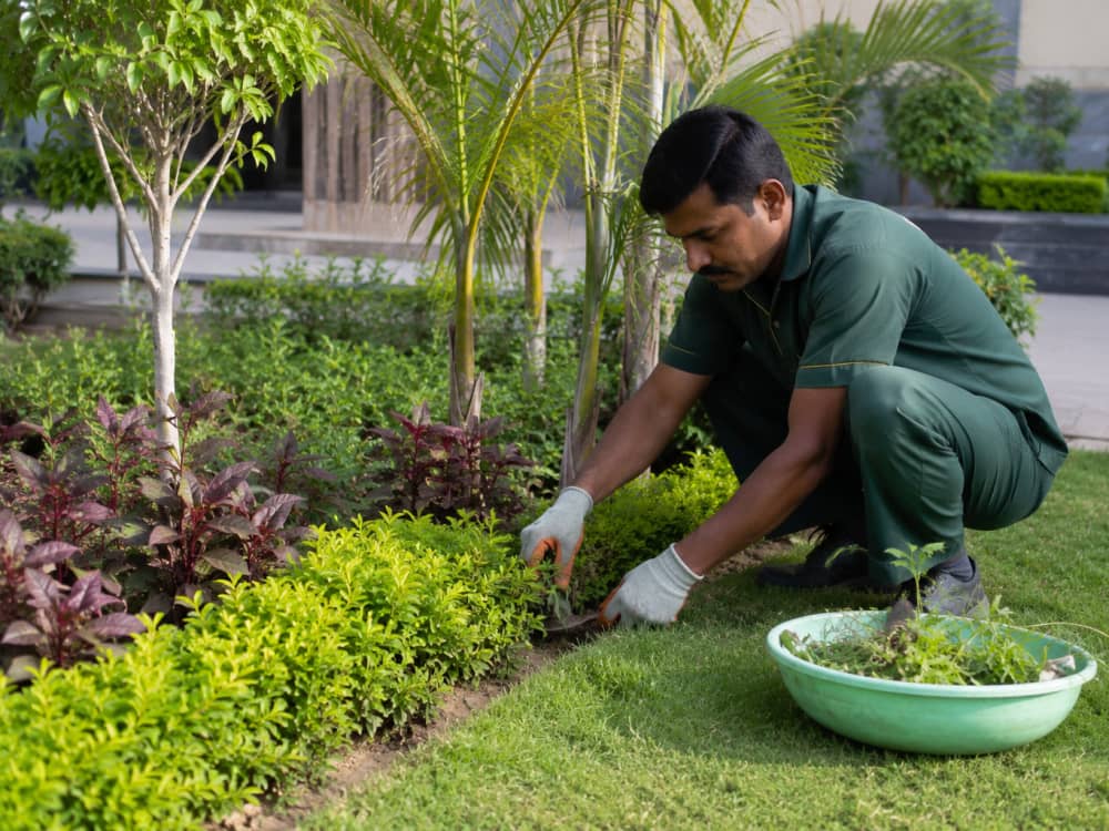 Garden maintenance in progress