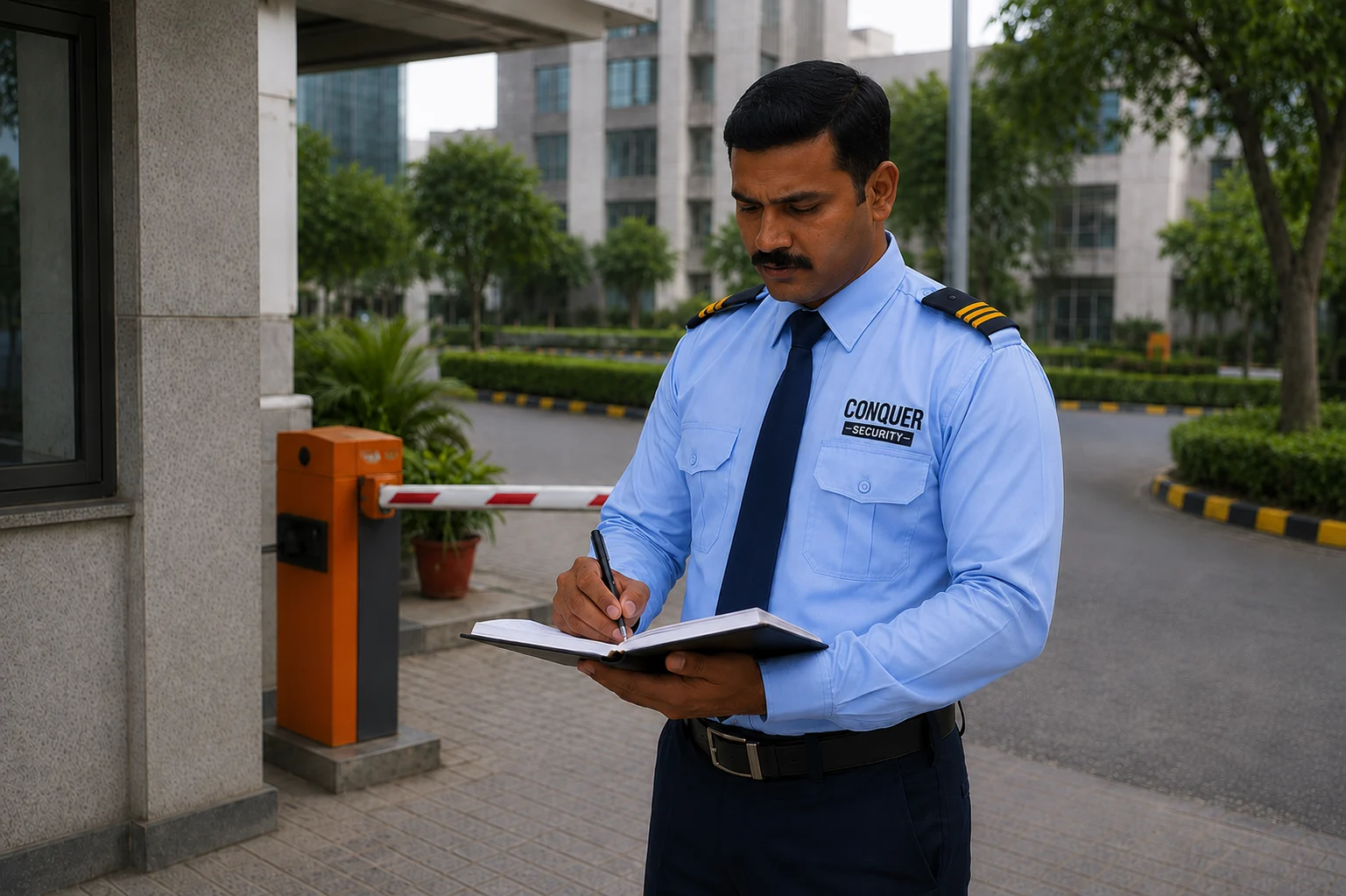Security guards on duty at a gate