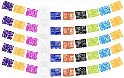 Tira de Medio Pliego Papel Picado Día de Muertos | DECORAMEC | Papel Picado DecorameC Huixcolotla Puebla Enramada Tira de Medio Pliego en Papel Picado Listo para Envio - Papel Picado Artesanal DecorameC