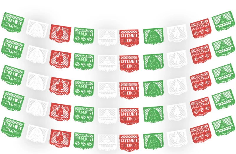 Plastico Picado Reyna de Mexico Tira Tricolor Virgen de Guadalupe