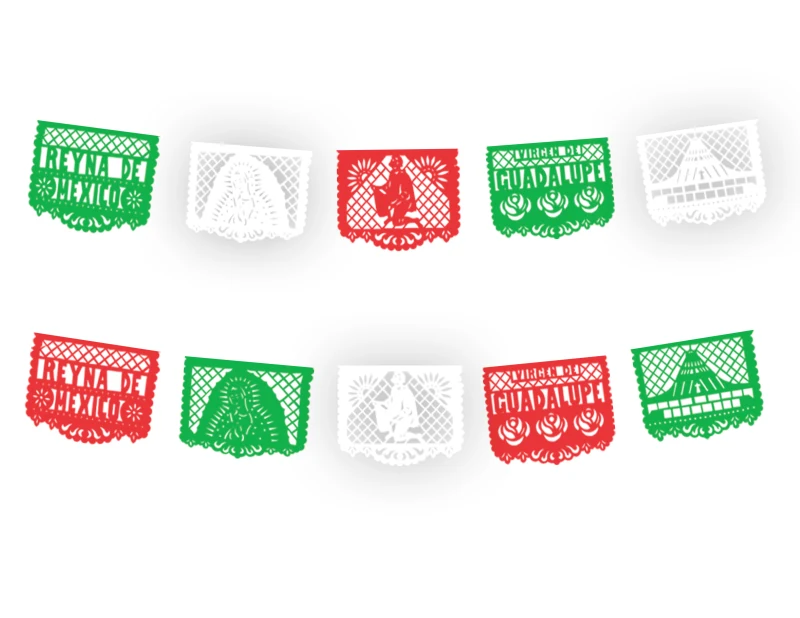 Plastico Picado Reyna de Mexico Tira Tricolor Virgen de Guadalupe
