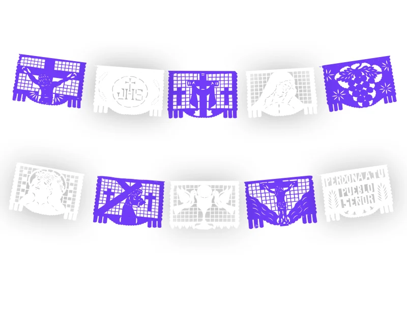 Enramada Semana Santa Plastico Picado  Morado y Blanco 