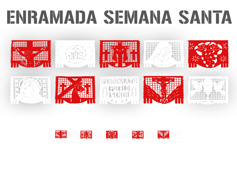 Enramada Semana Santa Plastico Picado Rojo y Blanco
