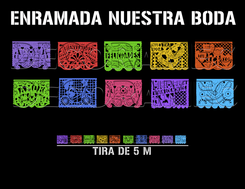 Tira de Papel Picado Boda Plastico Picado Colores